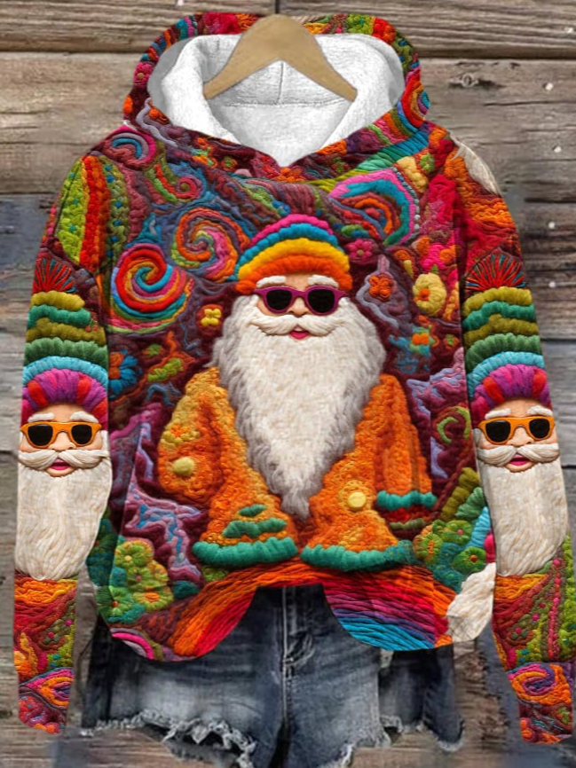 Women's Colorful Santa Print Hoodie