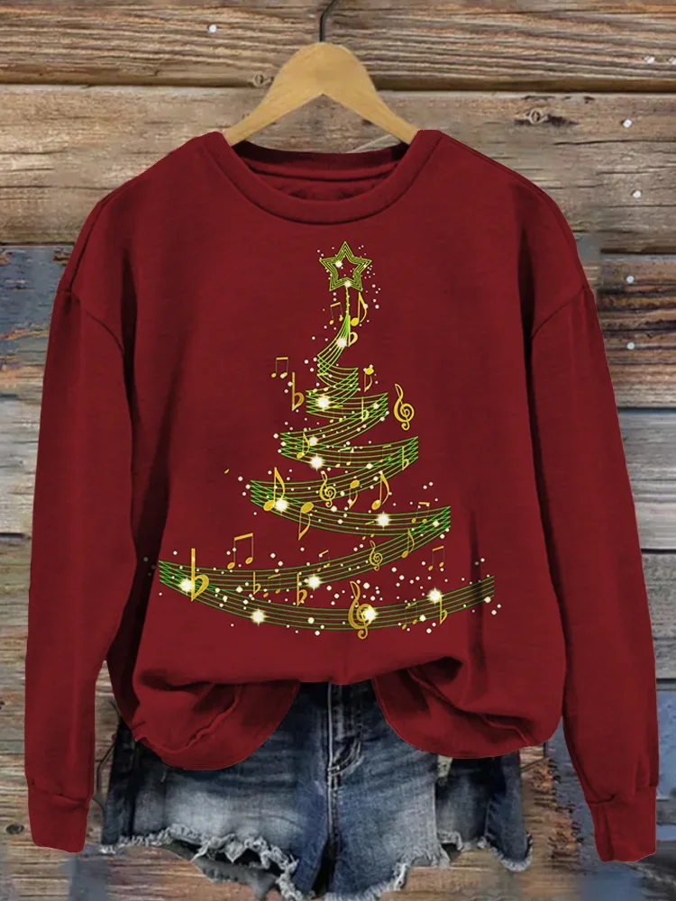 Music Notes Christmas Tree Vintage Comfy Sweatshirt