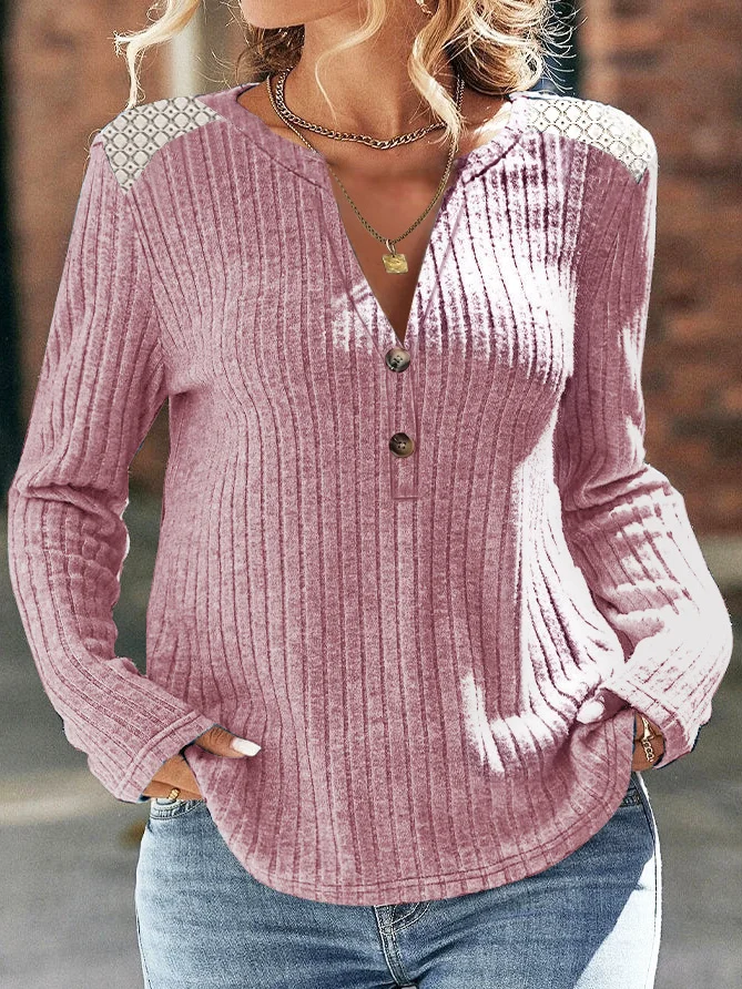 Plain Casual V Neck Knit Top