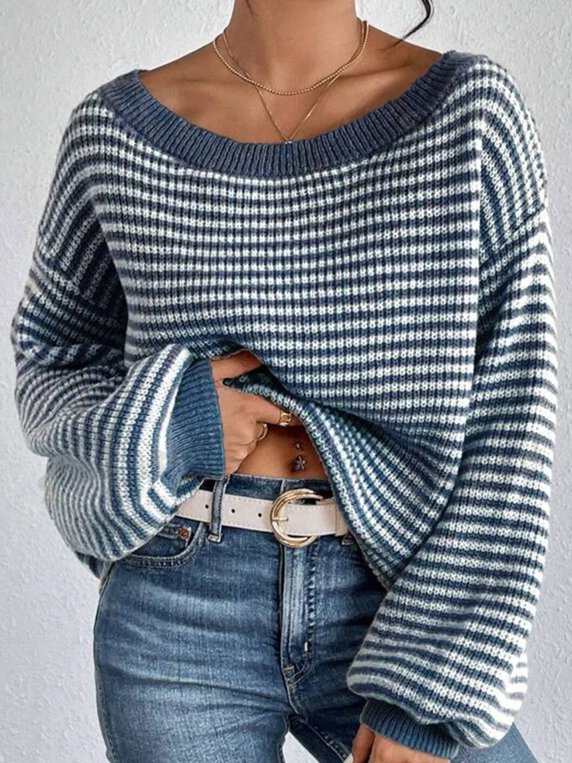 Loose Casual Cotton Striped Sweater