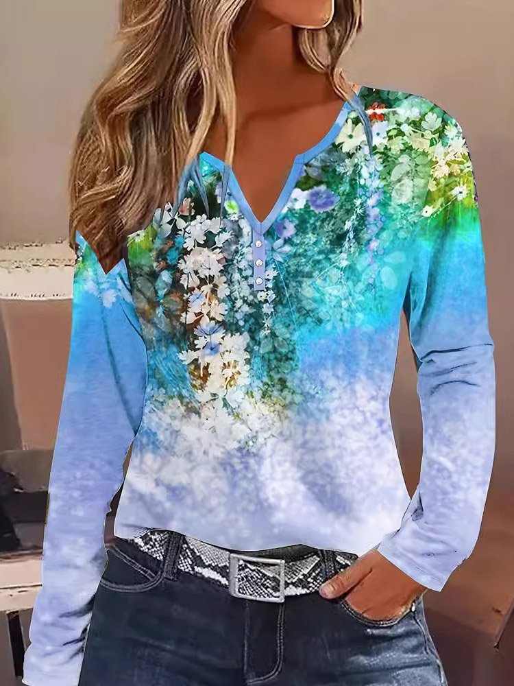 Women'sFloral V Neck Daily Going Out Casual Top