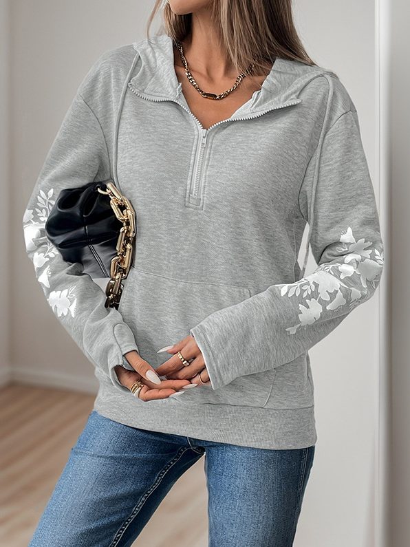 Hoodie Loose Zipper Casual Floral Sweatshirt