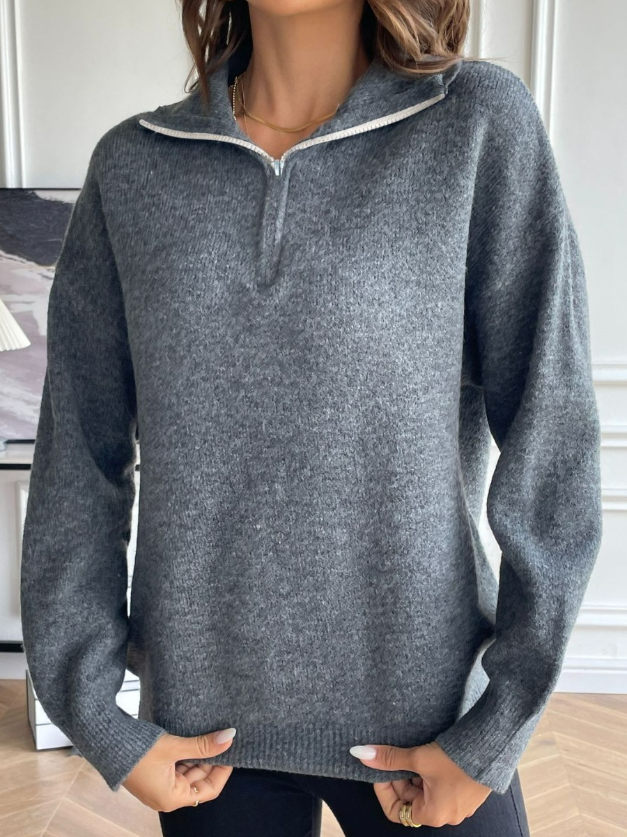 Plain Casual Loose Zipper Sweater