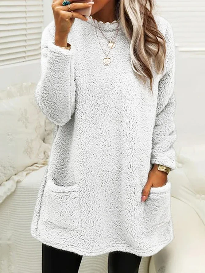 Women's Crew Neck Casual Midi H-Line Fluff Dress