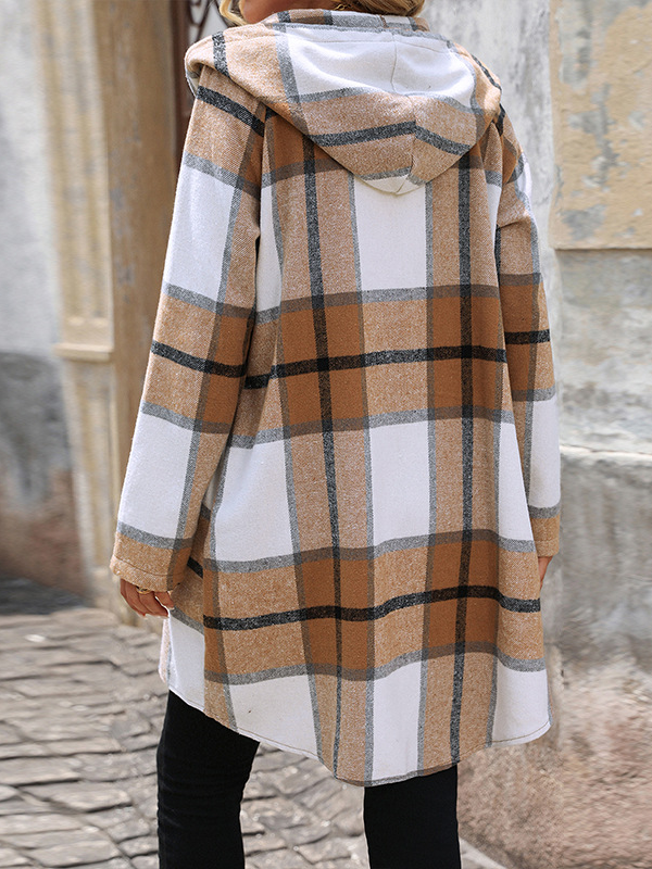 Loose Plaid Casual Hoodie Coat