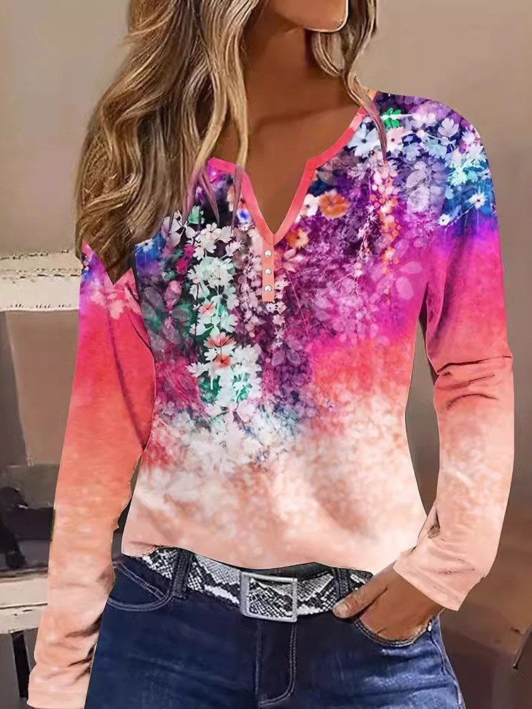 Women'sFloral V Neck Daily Going Out Casual Top