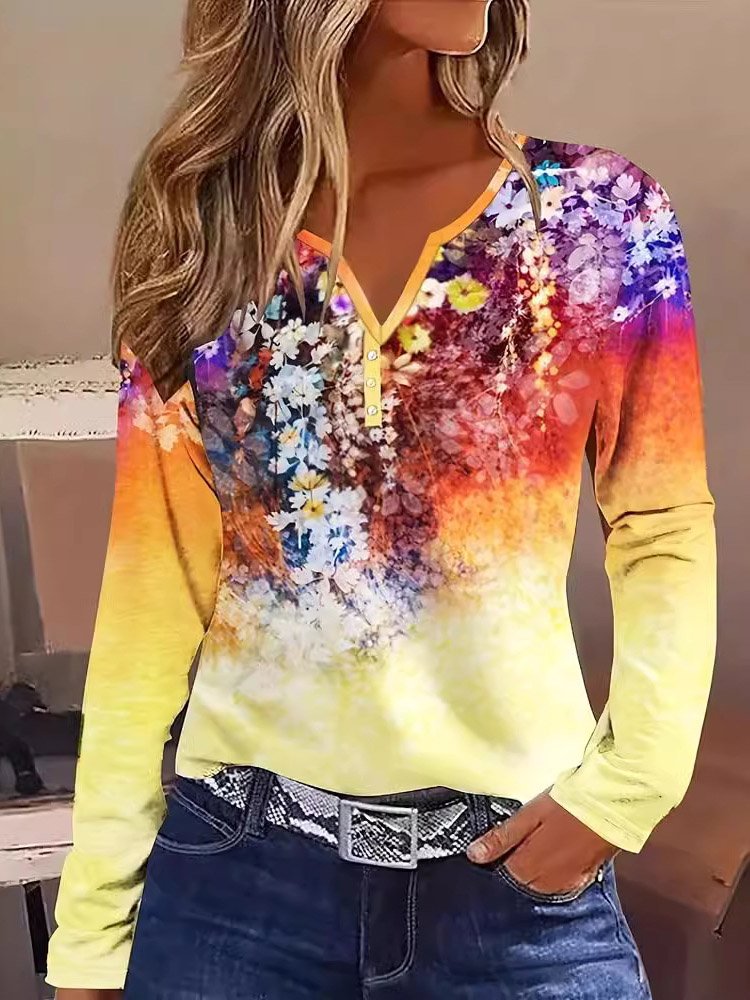 Women'sFloral V Neck Daily Going Out Casual Top