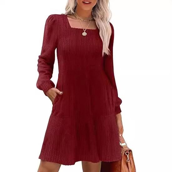 Women's Long Sleeve Spring/Fall Black Plain Crew Neck Daily Going Out Casual Mini A-Line Dress