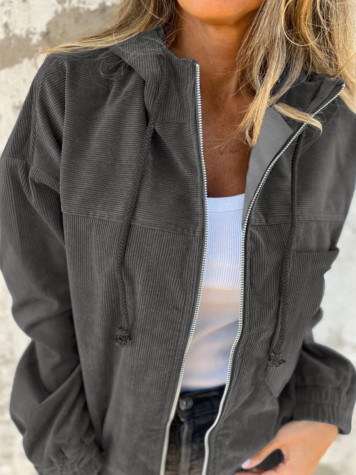 Plain Buckle Casual Hoodie Jacket