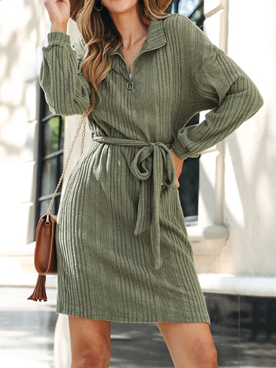 Women's Zipper V Neck Daily Casual Knee Length Dress