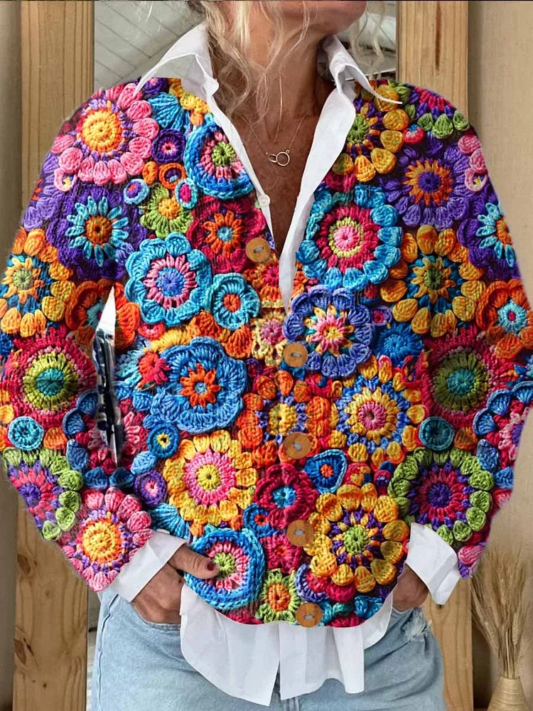 3D Printing Colorful Funny Print Buttoned Cardigan Sweater