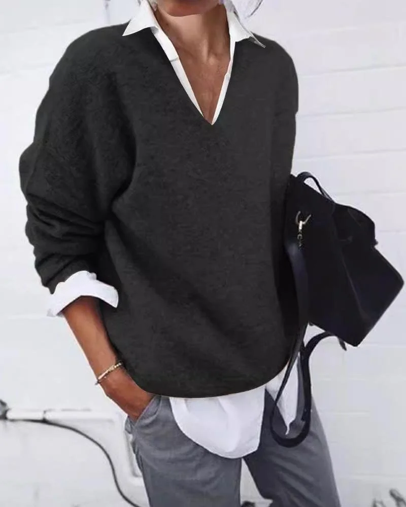 Simple V Neck Knitted Sweater