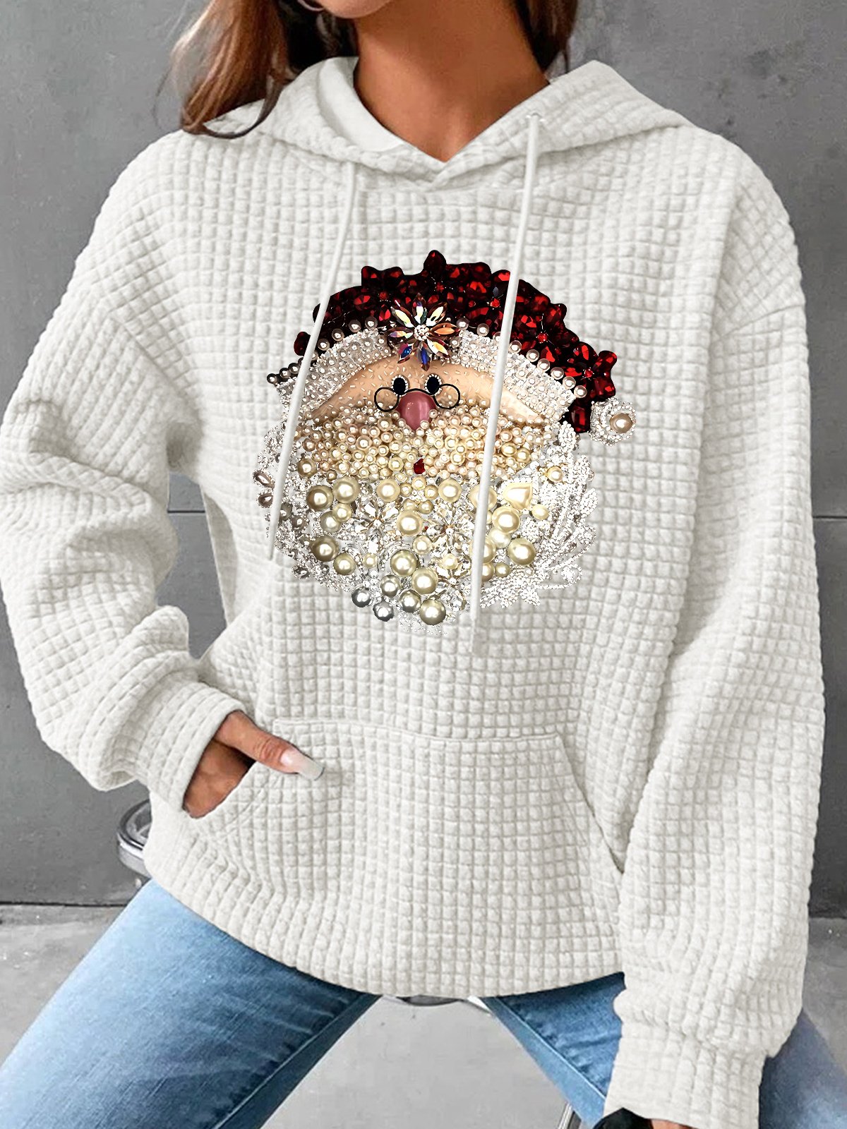 Christmas Santa Claus Jewel Art 3D Print Simple Loose Hoodie