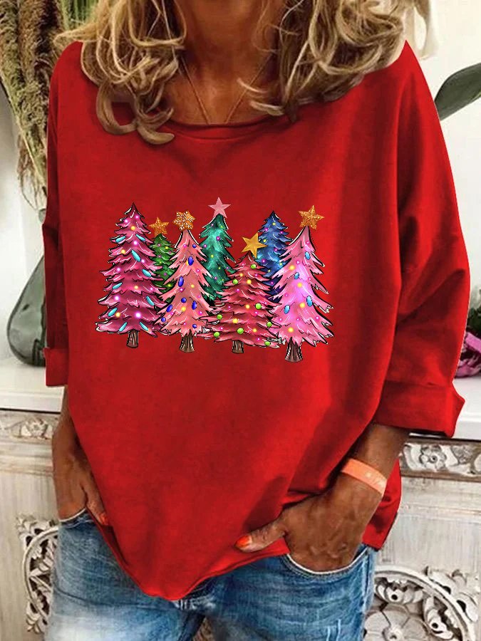 Pink Tree Christmas Casual Sweatshirt