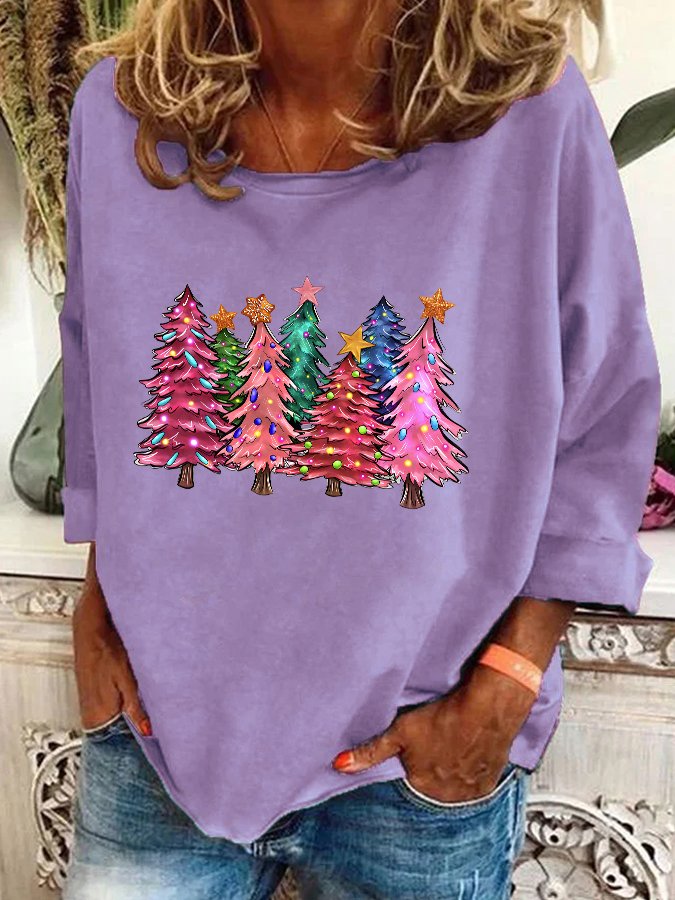 Pink Tree Christmas Casual Sweatshirt