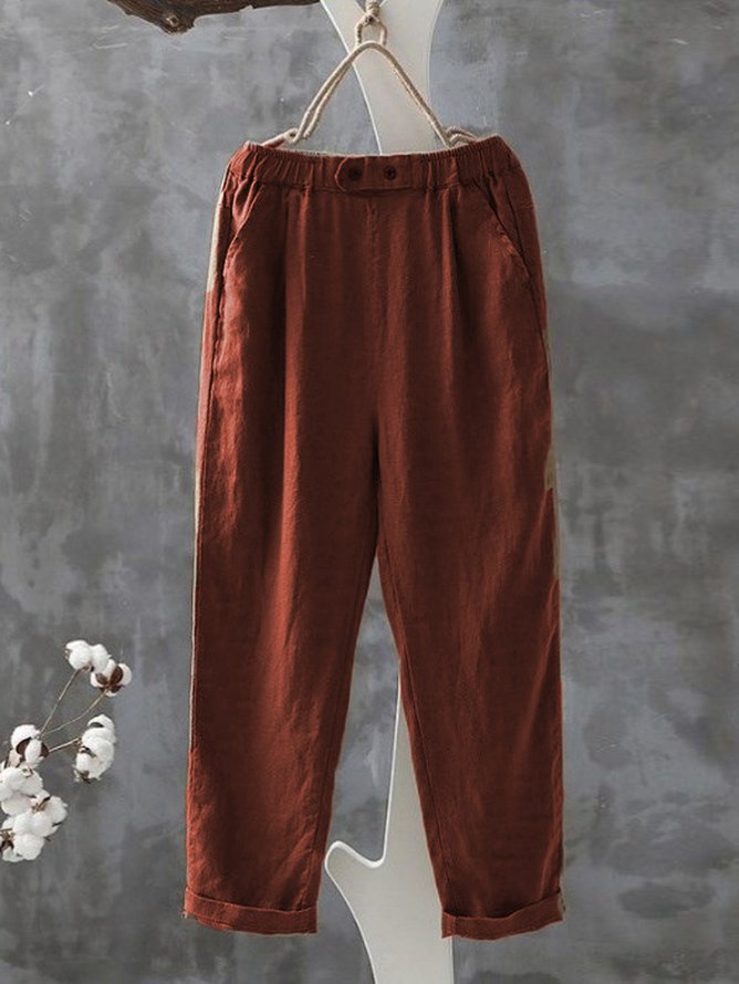 Plain Loose Cotton Casual Pants