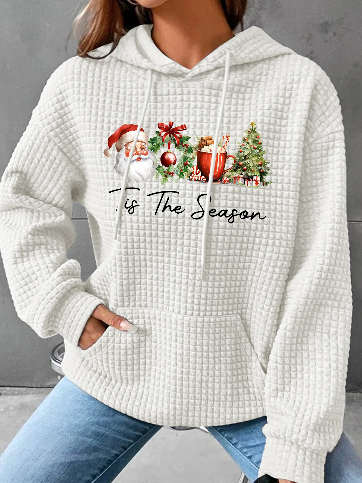 Christmas Tis the Season Cozy Simple Loose Hoodie