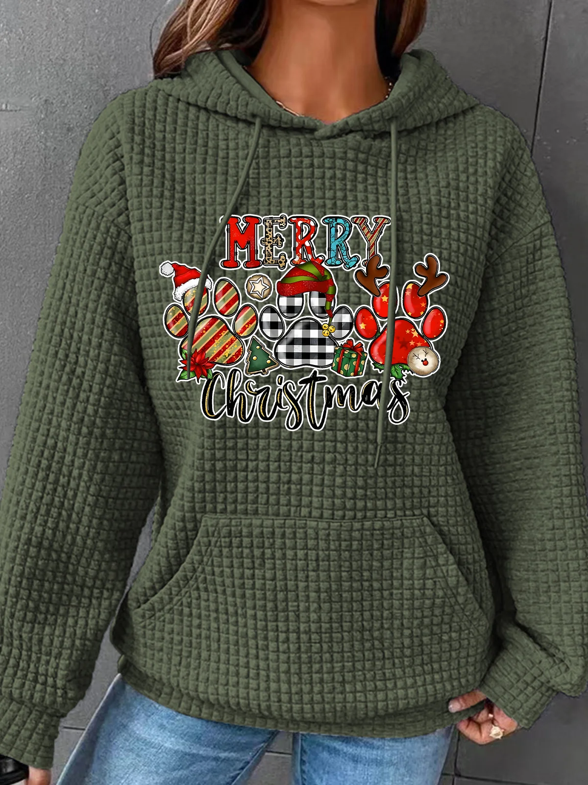 Christmas Dogs Paws Simple Loose Hoodie