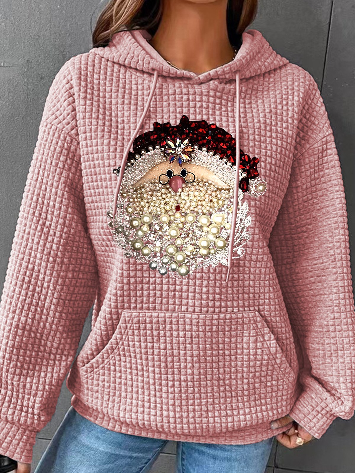 Christmas Santa Claus Jewel Art 3D Print Simple Loose Hoodie