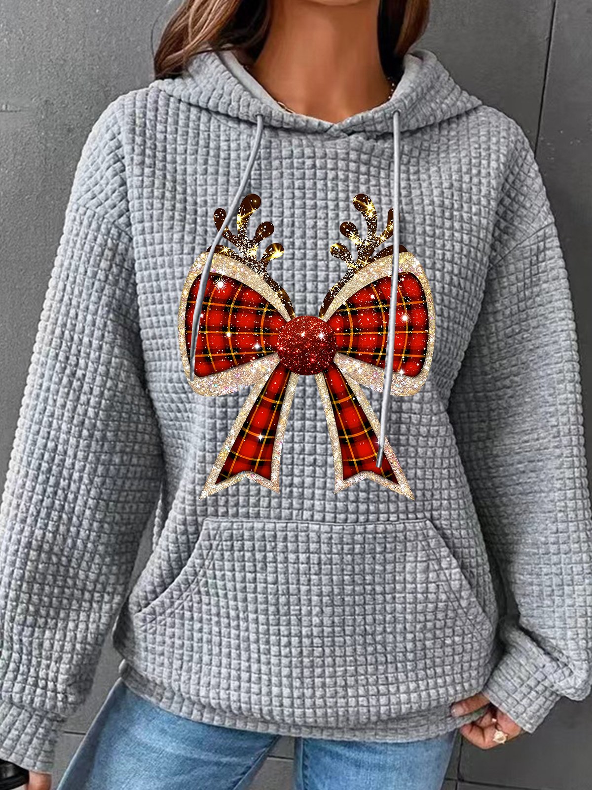 Christmas Coquette Bow Simple Loose Hoodie