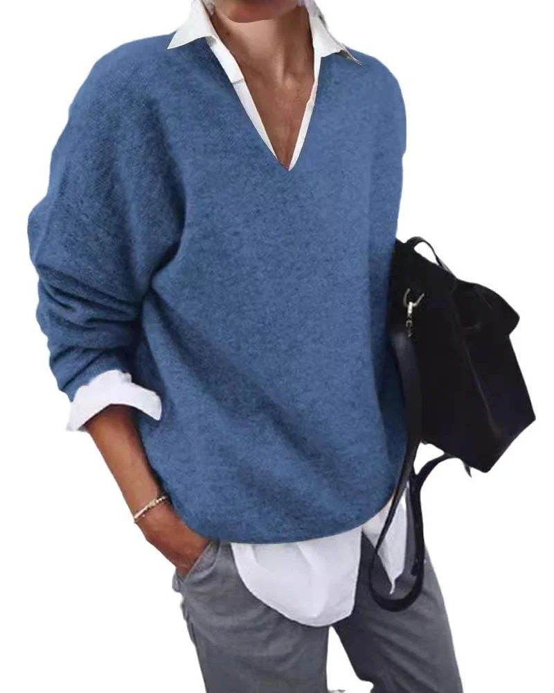 Simple V Neck Knitted Sweater