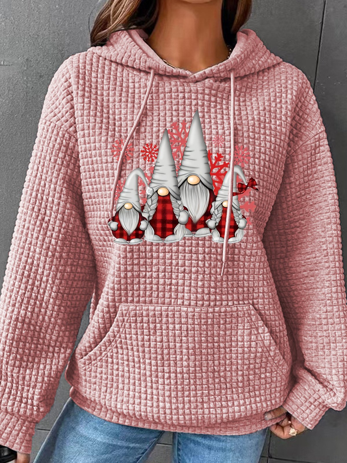 Gnomes Buffalo Plaid Christmas Gnomes Simple Loose Hoodie