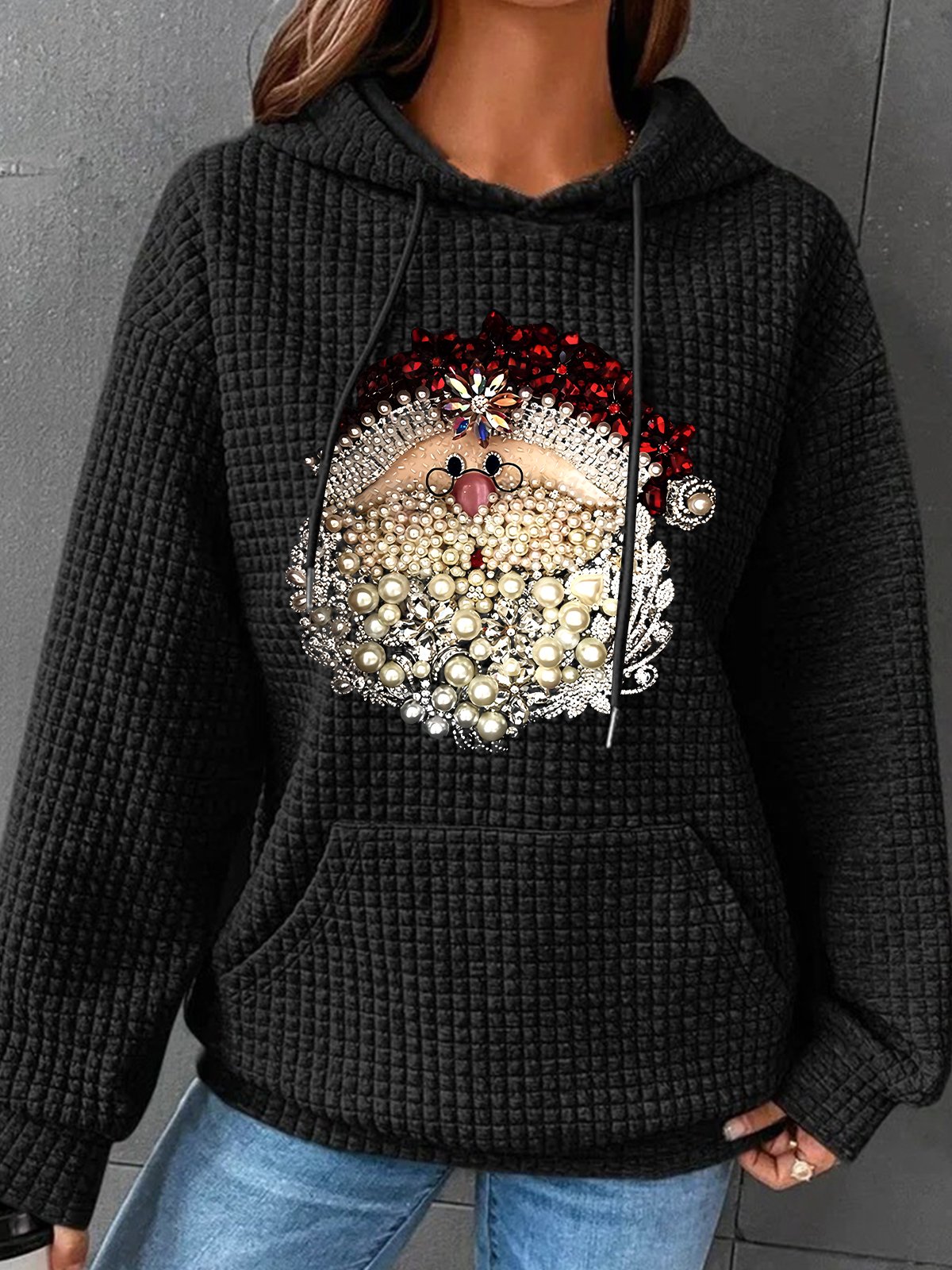 Christmas Santa Claus Jewel Art 3D Print Simple Loose Hoodie