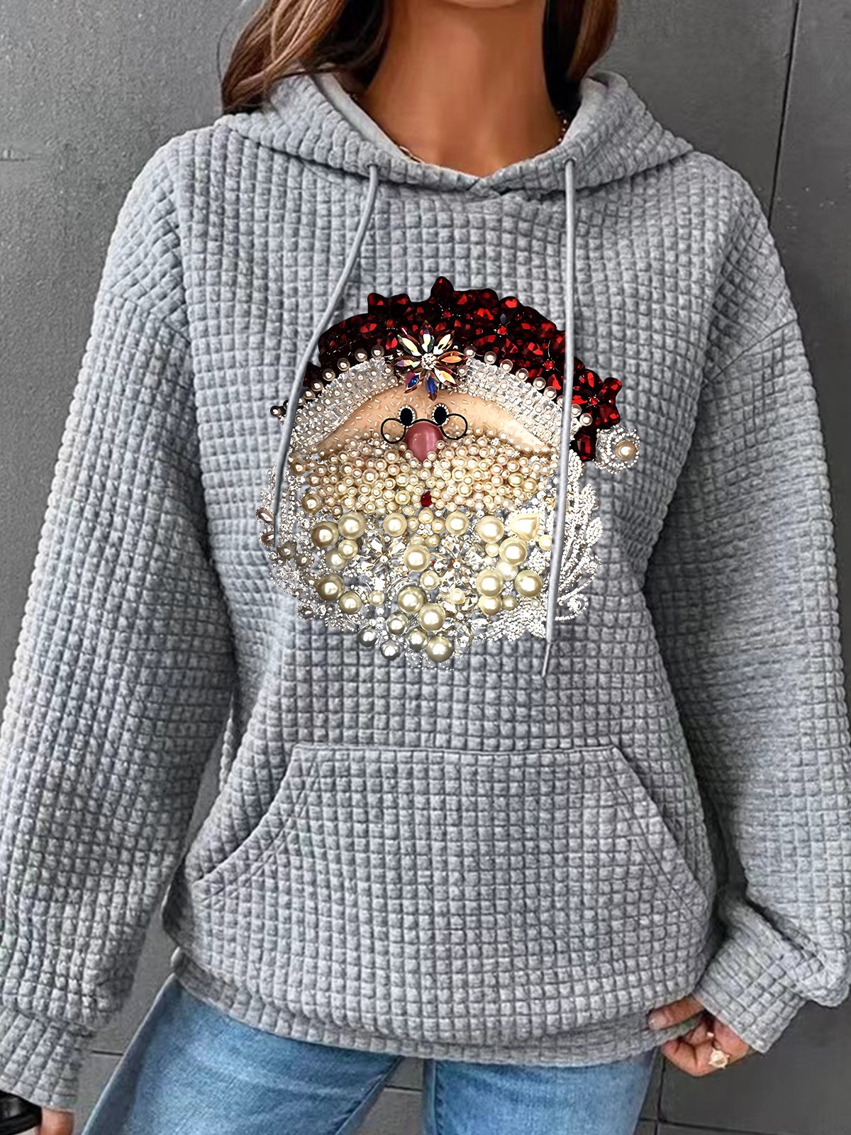 Christmas Santa Claus Jewel Art 3D Print Simple Loose Hoodie