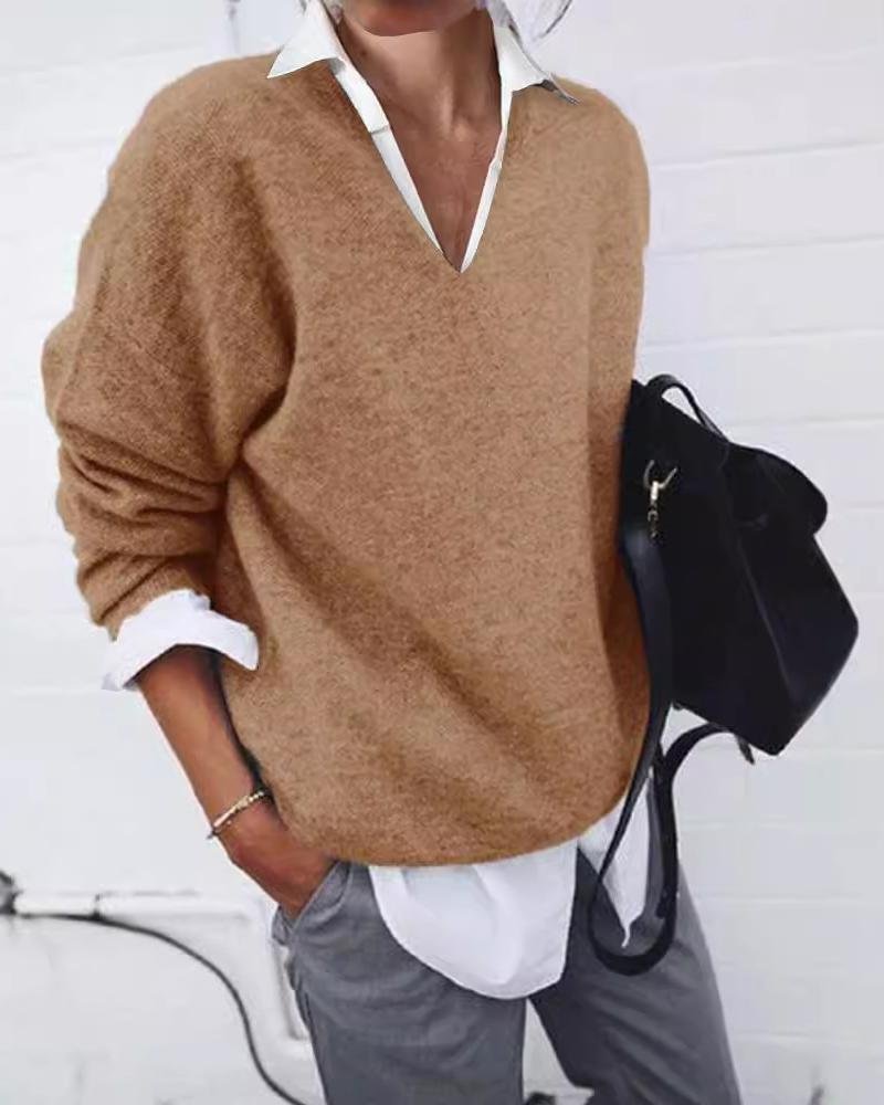 Simple V Neck Knitted Sweater