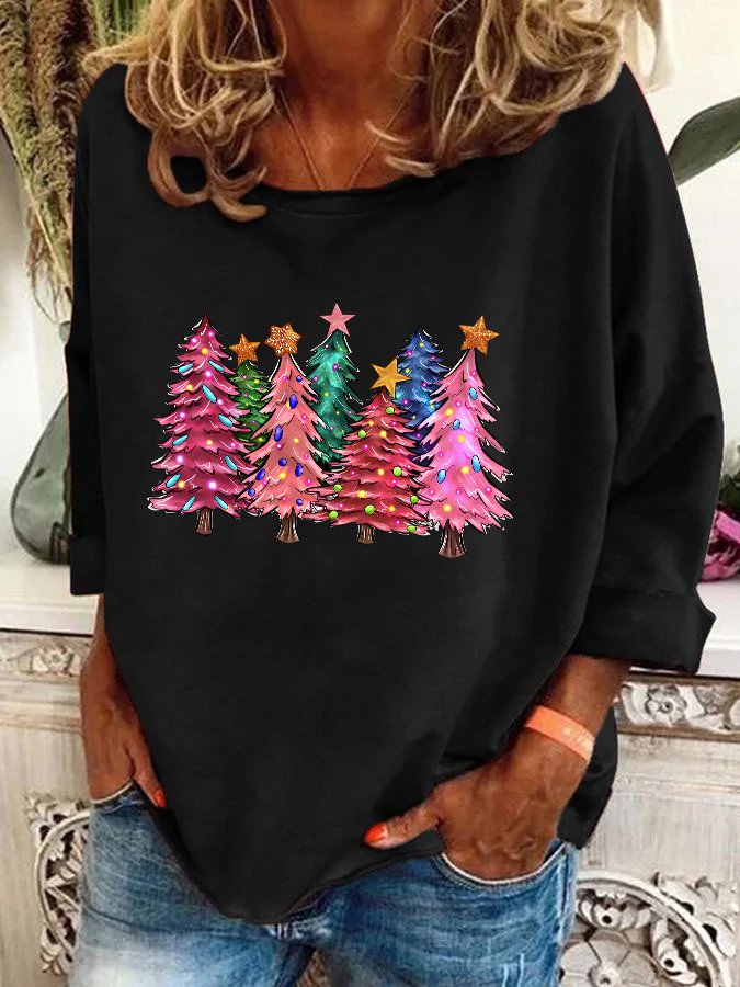 Pink Tree Christmas Casual Sweatshirt