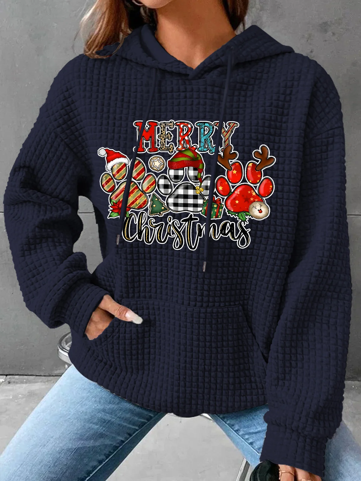 Christmas Dogs Paws Simple Loose Hoodie