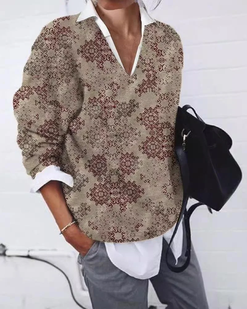 Loose Ethnic V Neck Animal Sweater