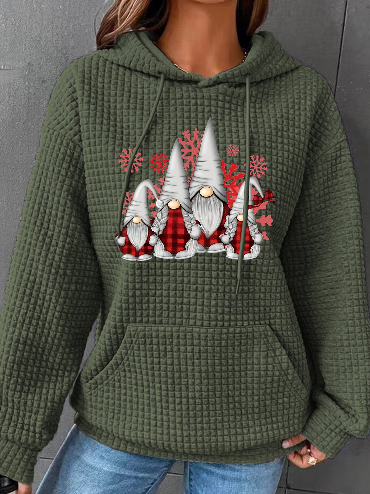 Gnomes Buffalo Plaid Christmas Gnomes Simple Loose Hoodie