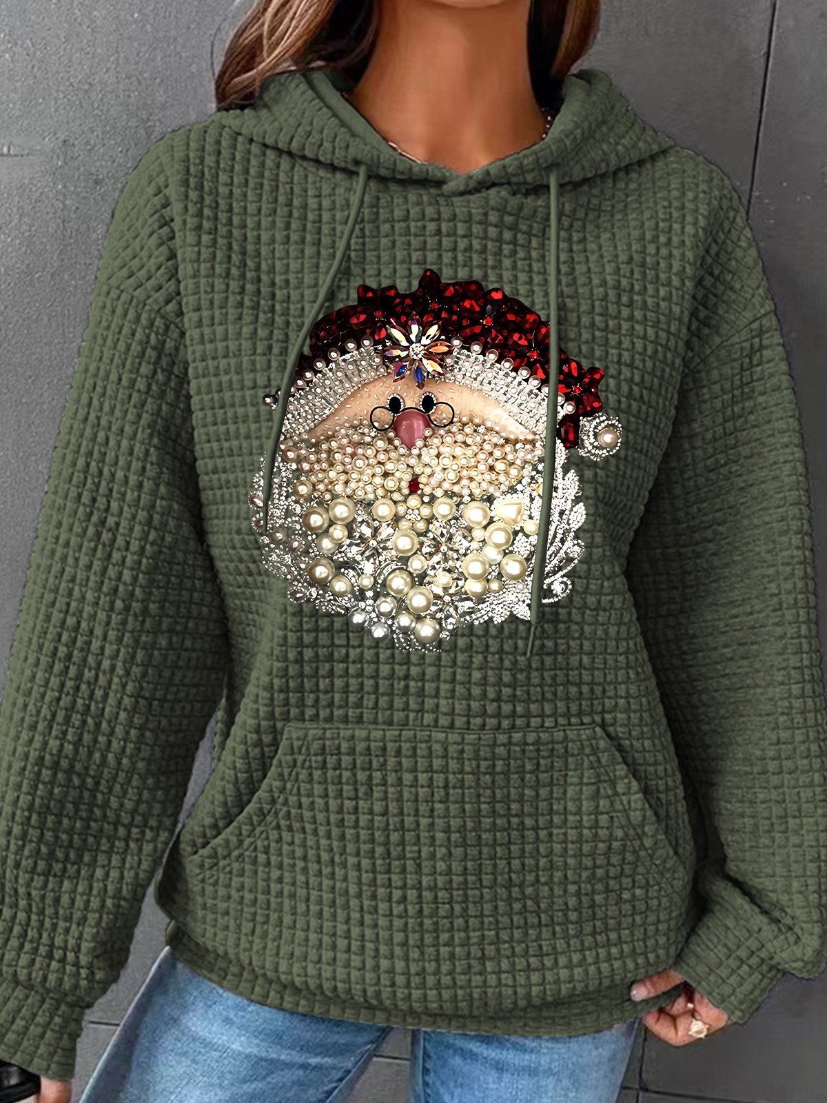 Christmas Santa Claus Jewel Art 3D Print Simple Loose Hoodie