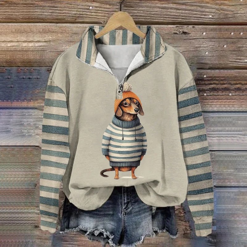 Half Open Collar Vintage Christmas Regular Fit Sweatshirt