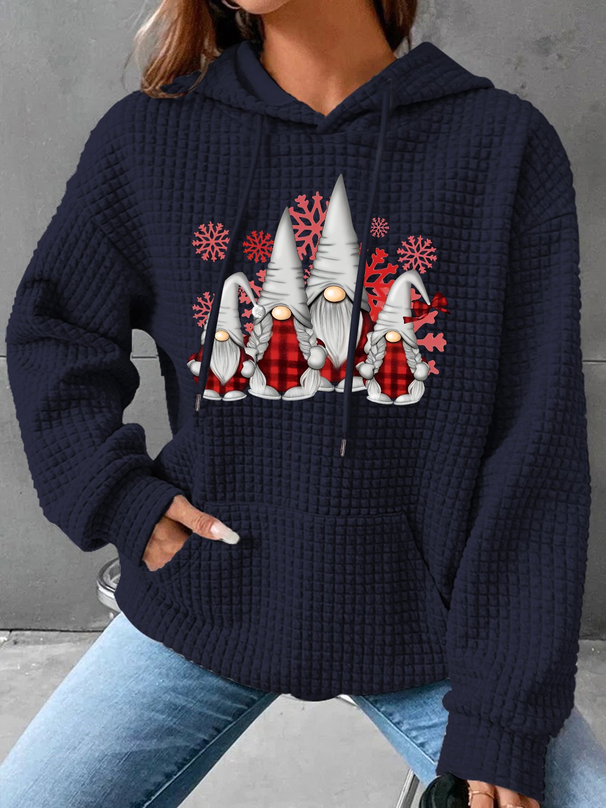 Gnomes Buffalo Plaid Christmas Gnomes Simple Loose Hoodie