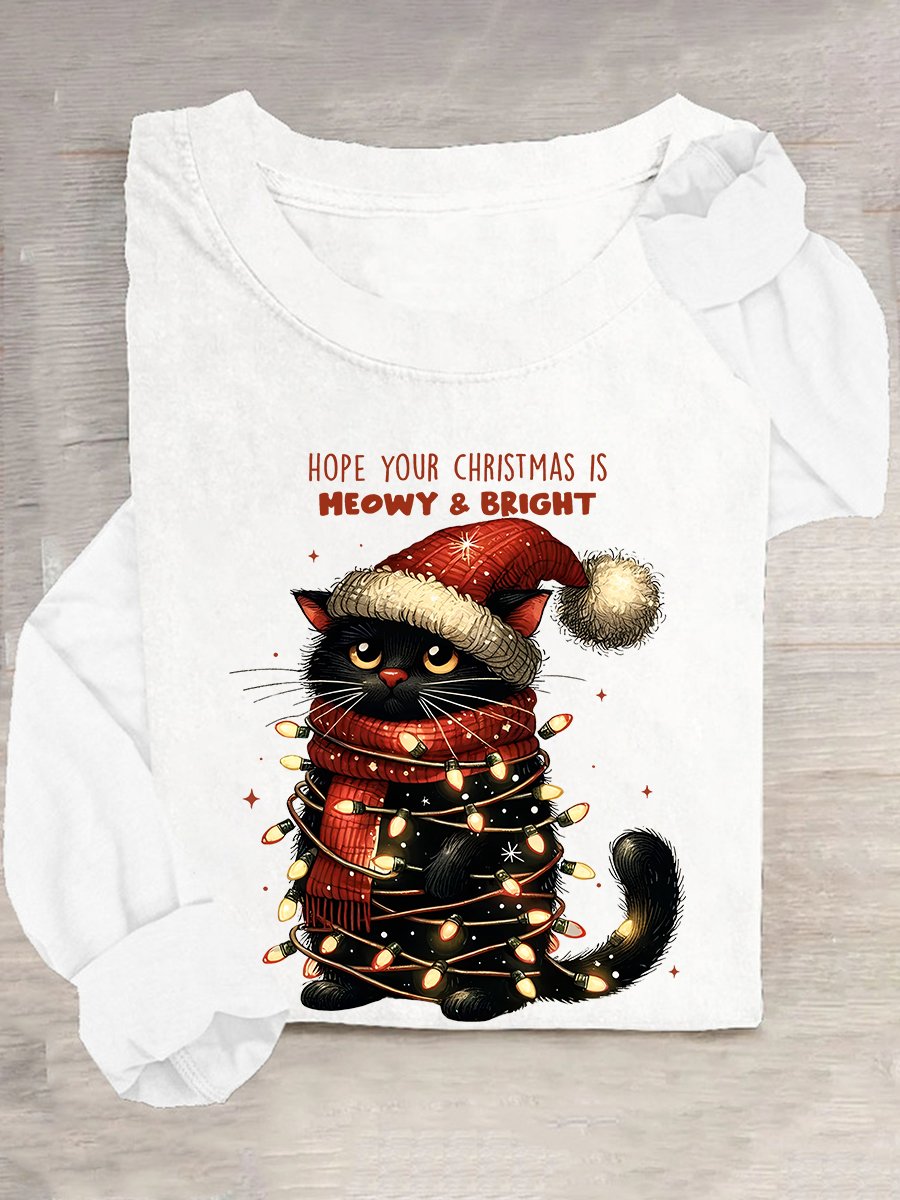 Hope Your Christmas Is Meowy and Bright Casual Long Sleeve Shirt