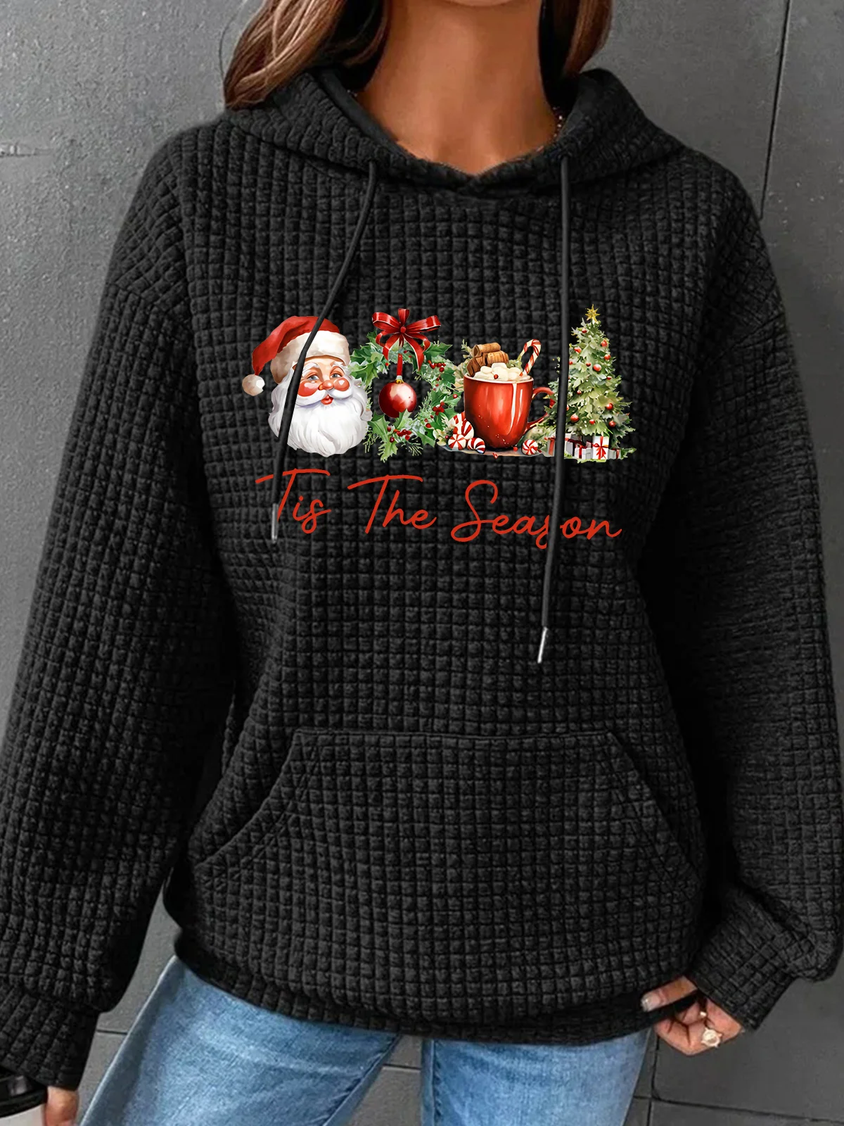 Christmas Tis the Season Cozy Simple Loose Hoodie