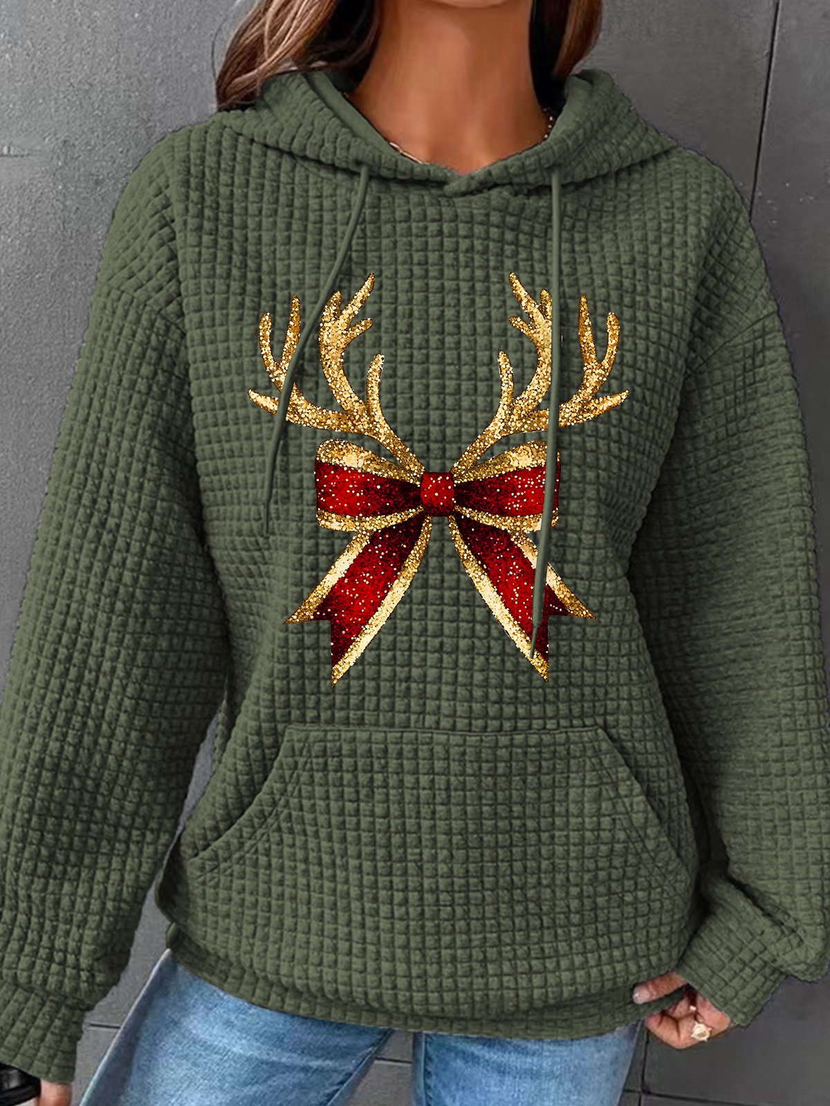 Christmas Coquette Bow Simple Loose Hoodie