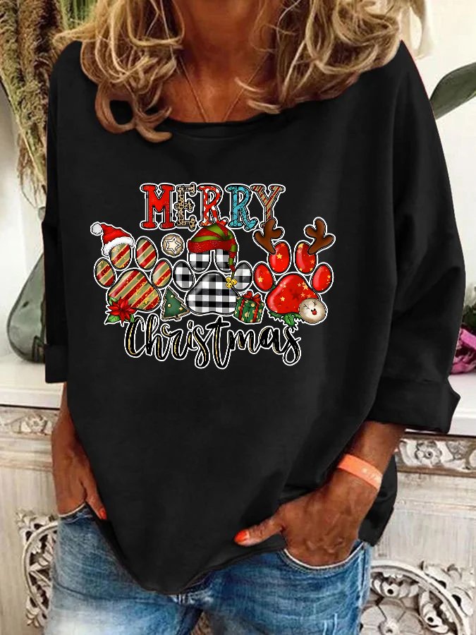 Christmas Dogs Paws Casual Sweatshirt