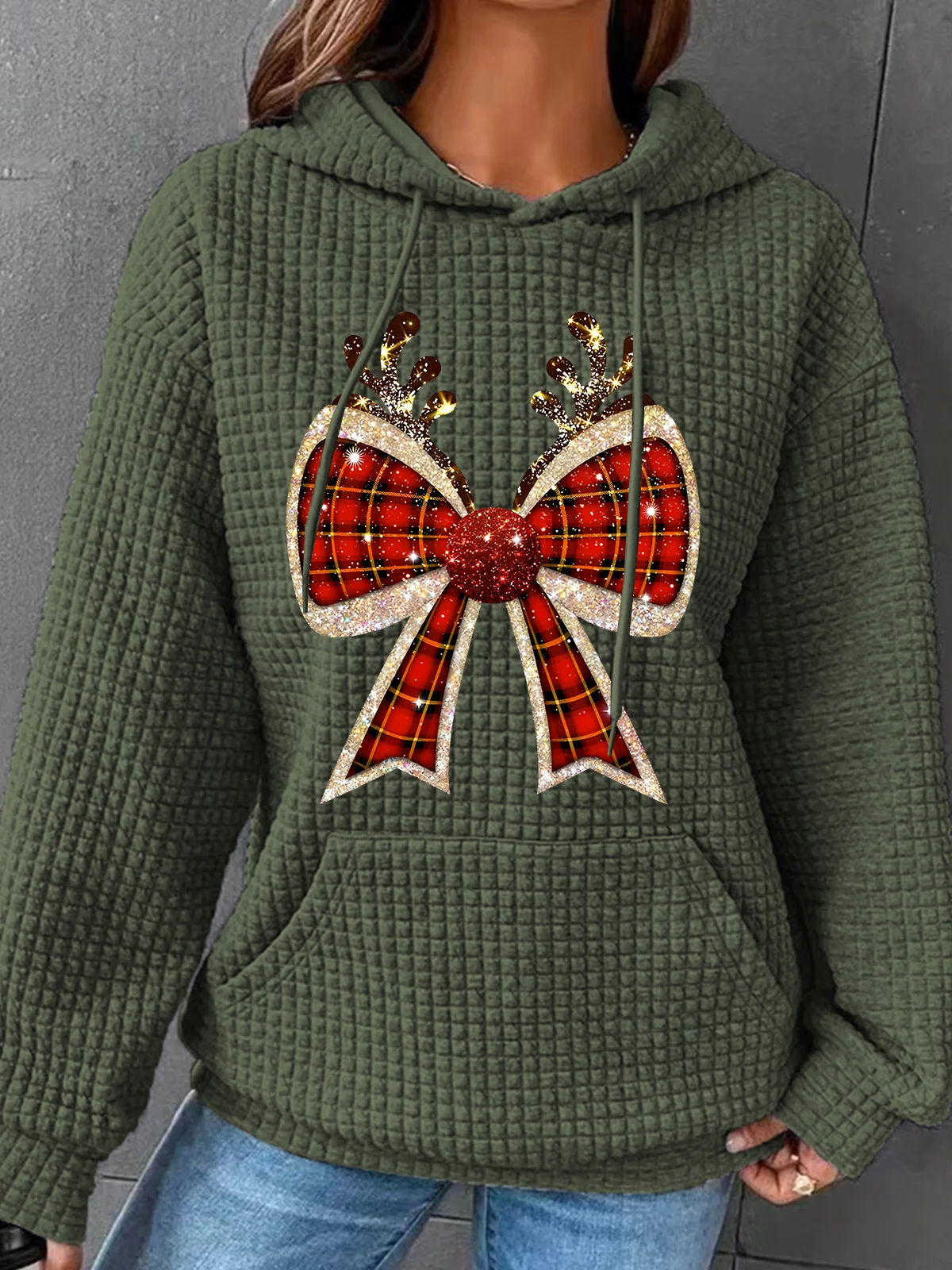 Christmas Coquette Bow Simple Loose Hoodie