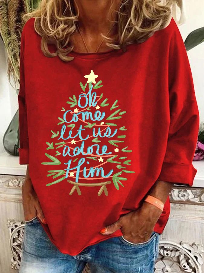 Oh Come Let Us Adore Him Nativity Christmas Casual Sweatshirt