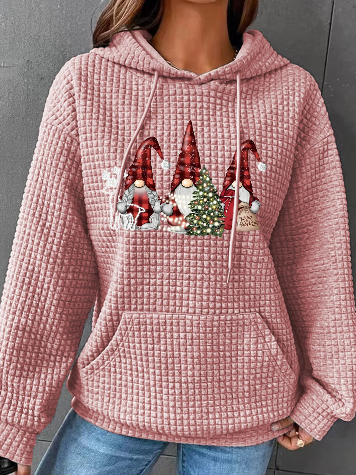 Christmas Gnomes Buffalo Plaid Gnomes Simple Loose Hoodie