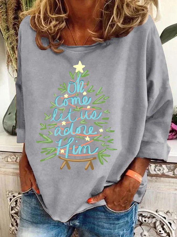 Oh Come Let Us Adore Him Nativity Christmas Casual Sweatshirt