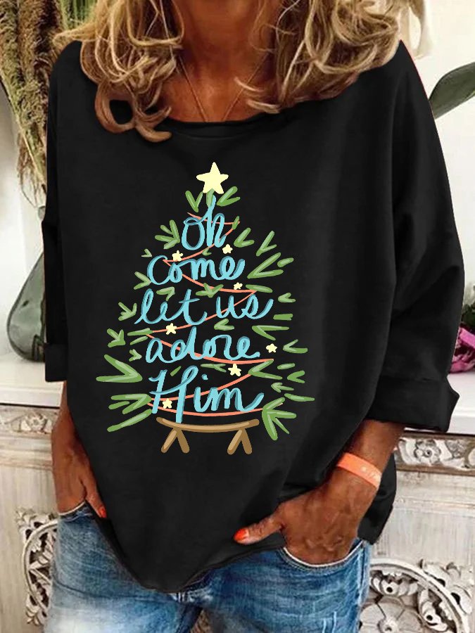 Oh Come Let Us Adore Him Nativity Christmas Casual Sweatshirt