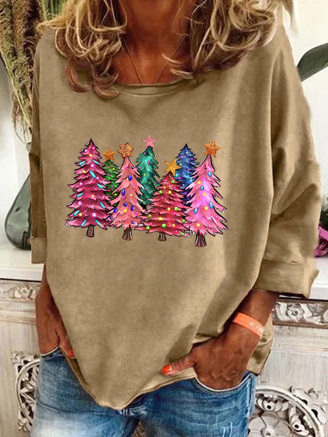 Pink Tree Christmas Casual Sweatshirt