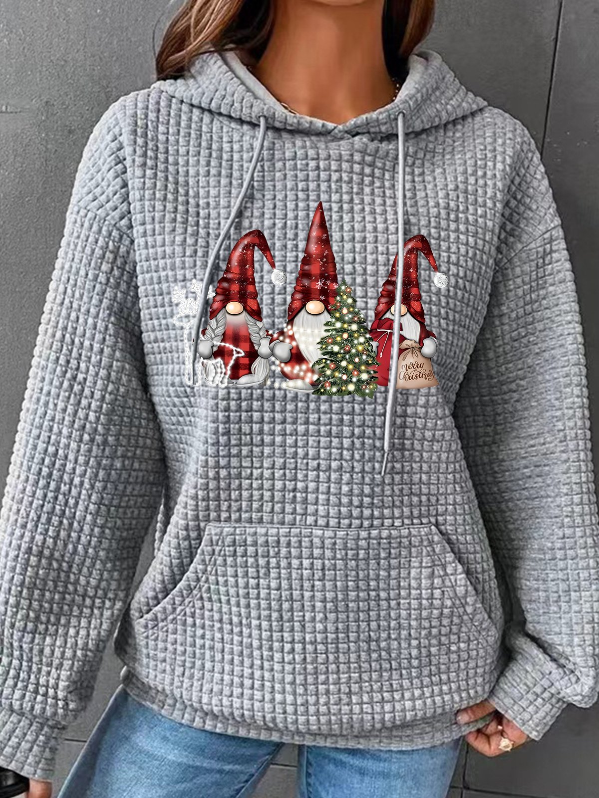 Christmas Gnomes Buffalo Plaid Gnomes Simple Loose Hoodie