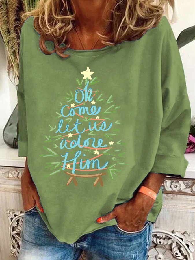 Oh Come Let Us Adore Him Nativity Christmas Casual Sweatshirt