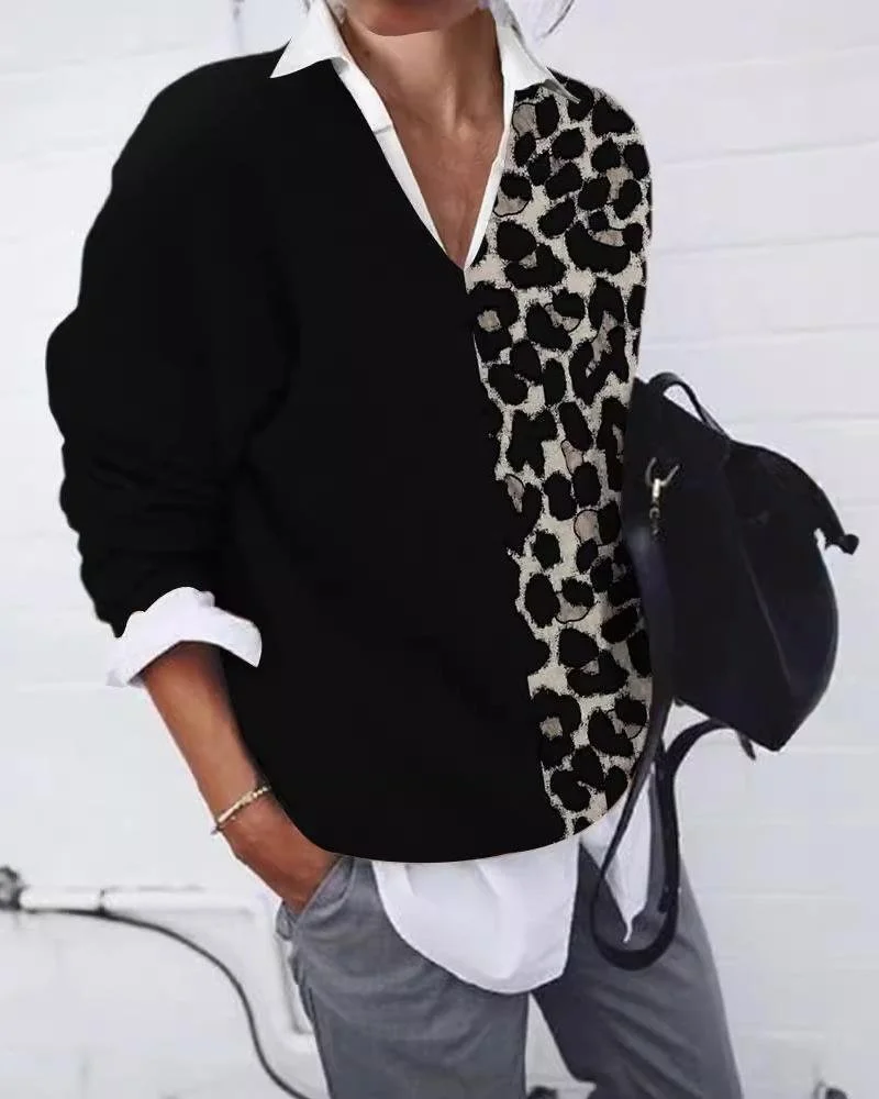 Loose Ethnic V Neck Animal Sweater