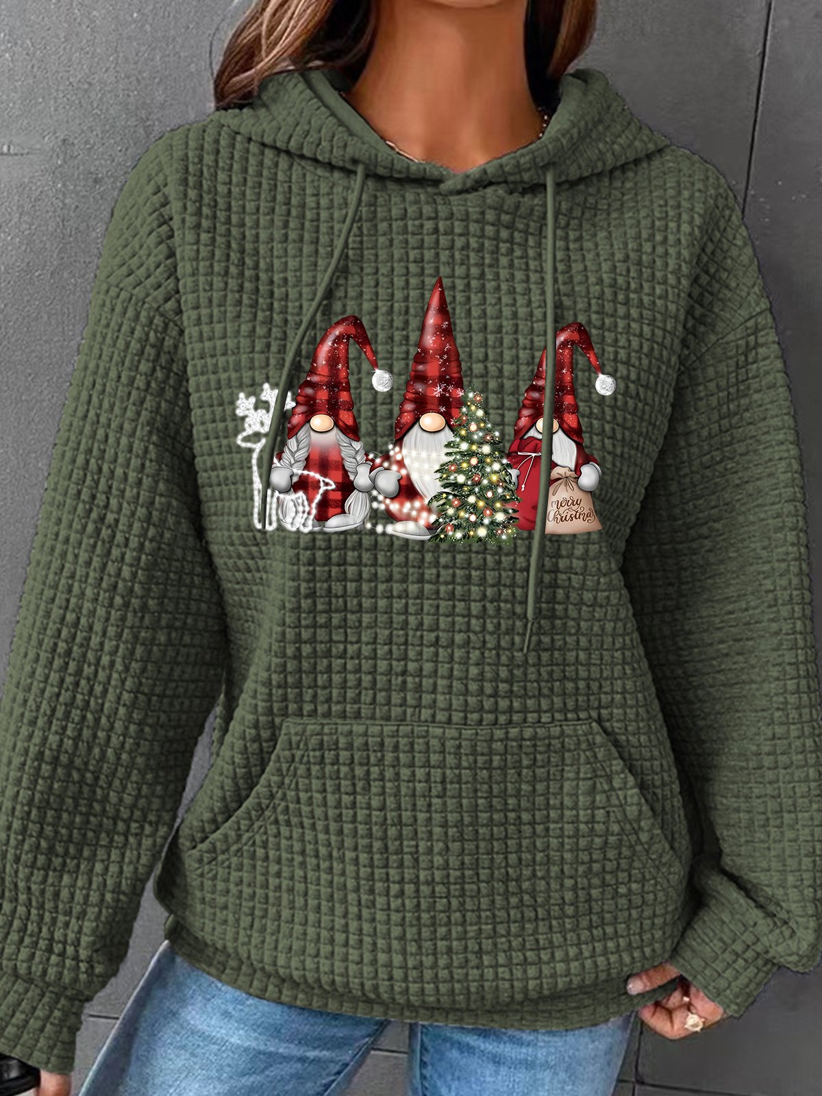 Christmas Gnomes Buffalo Plaid Gnomes Simple Loose Hoodie